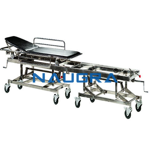 Transfer Stretcher Cum Medical Trolley, Stainless Steel, Adjustable Height